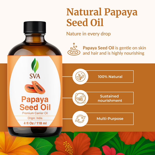 Close-up of SVA Organics Papaya Seed Oil dropper for easy application.
