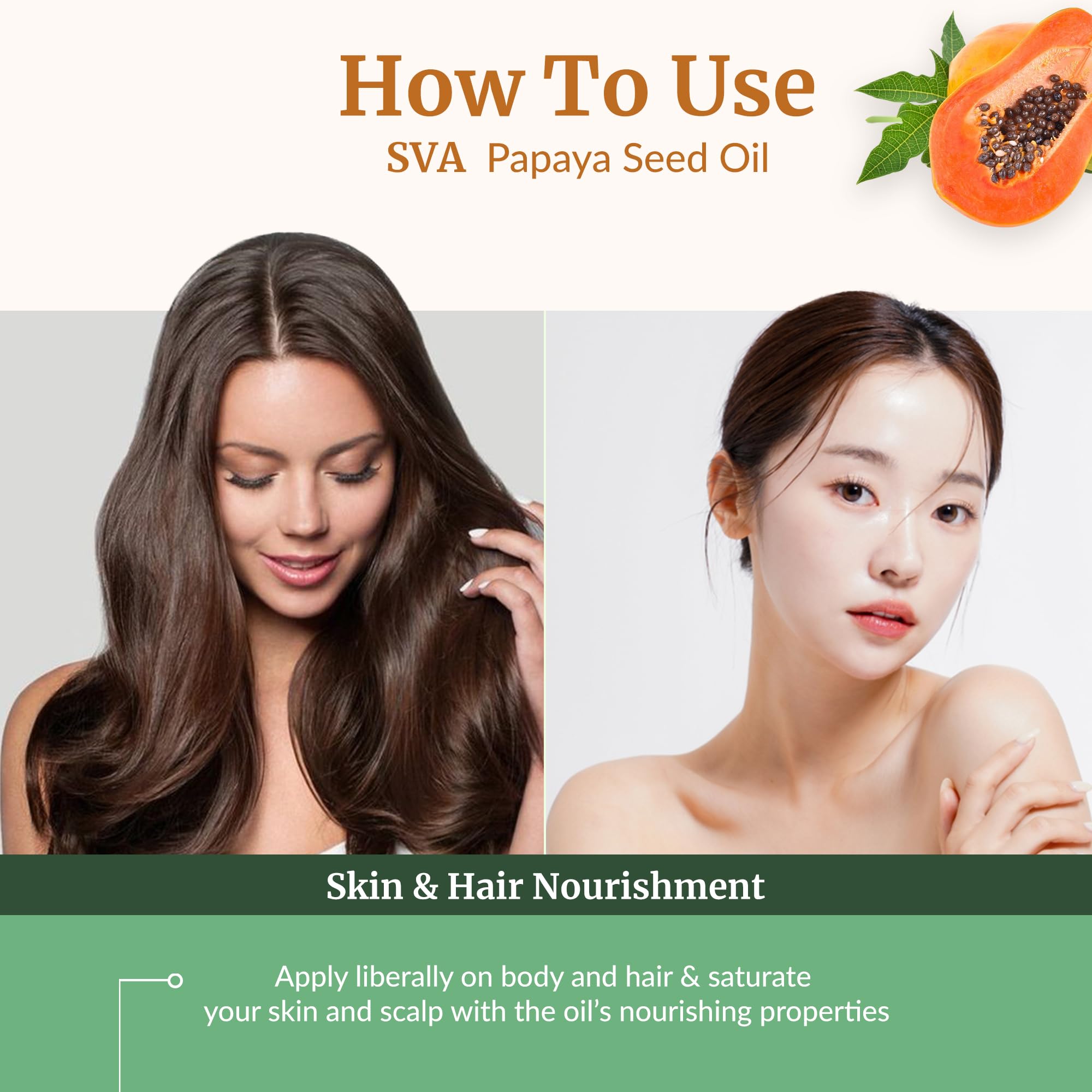 SVA Organics Papaya Seed Oil bottle ready for hair care routines.