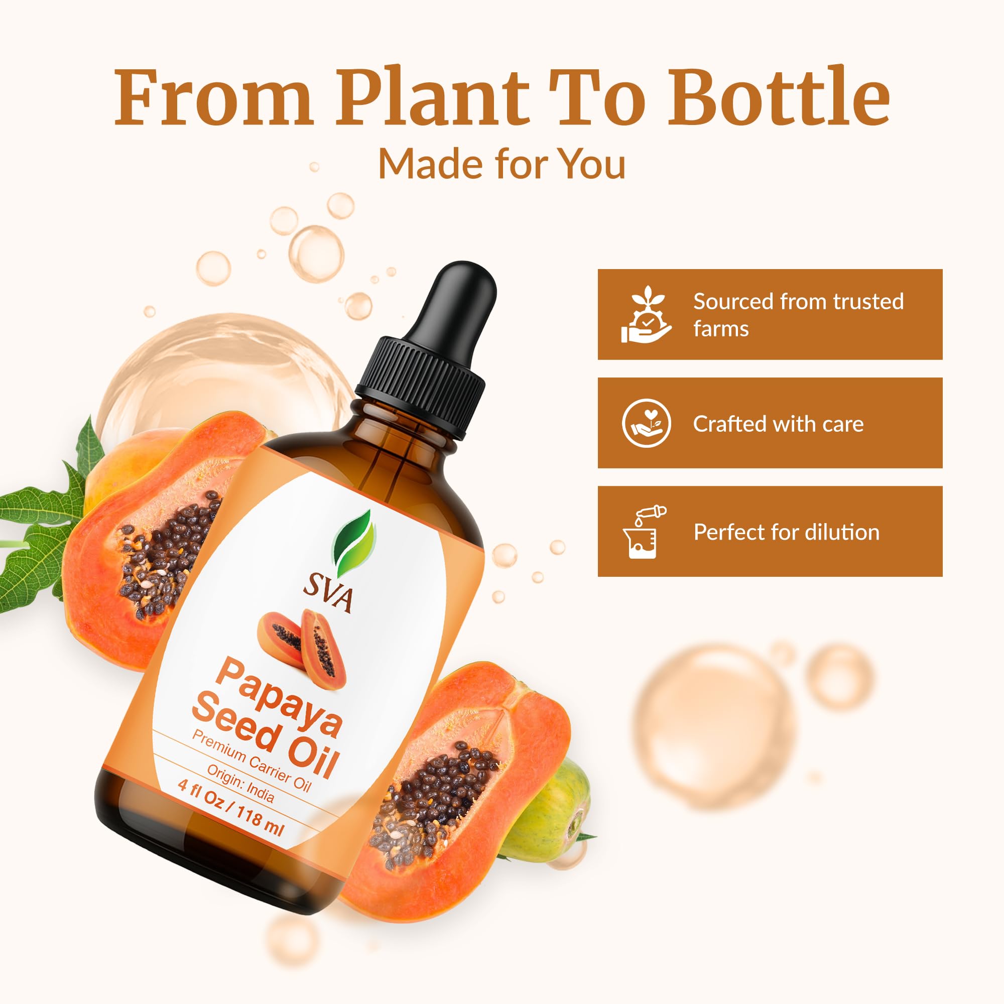 SVA Organics Papaya Seed Oil massaged into the scalp for healthier hair.