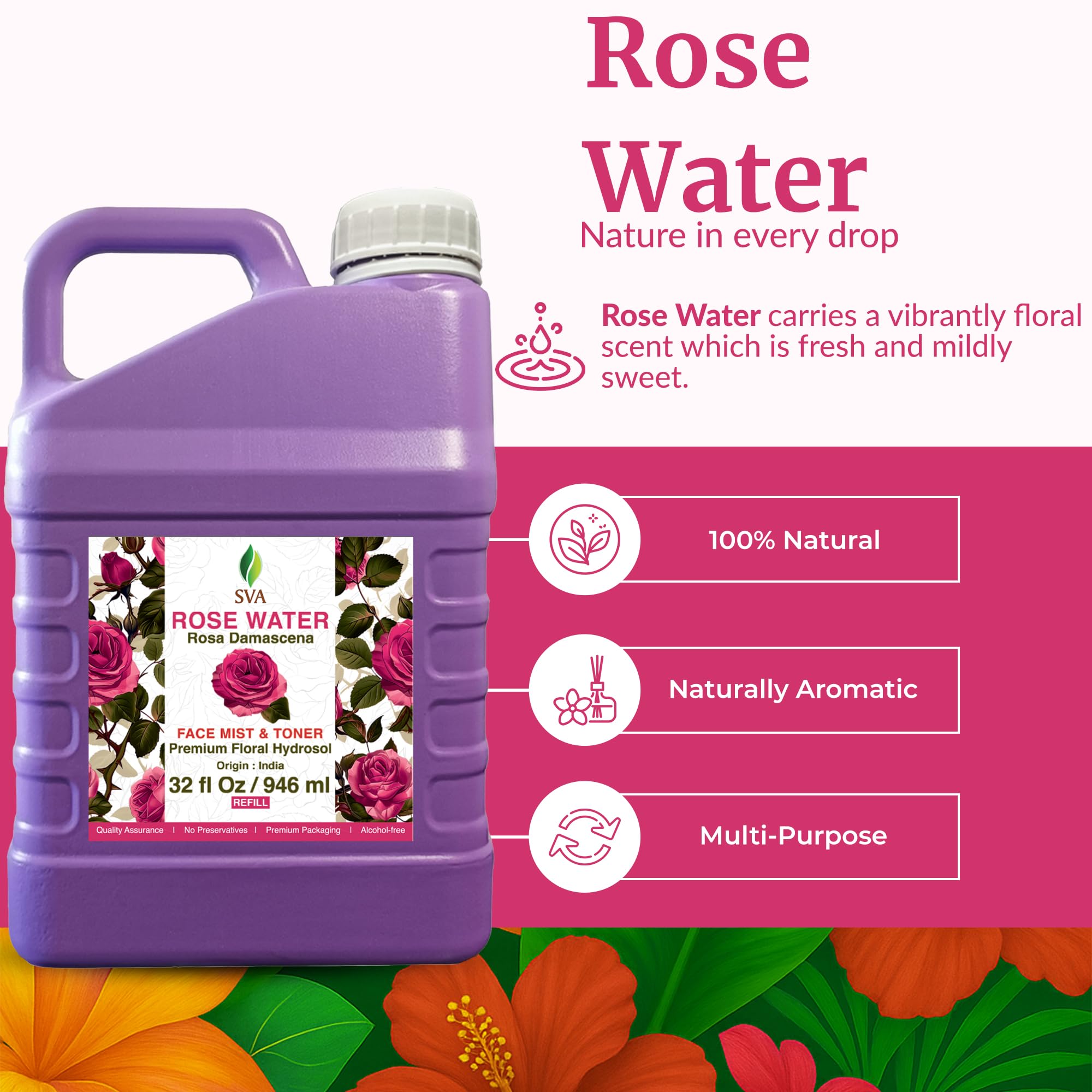 SVA Rose Water face mist – lightweight hydration for a dewy complexion.