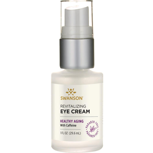 Swanson Revitalizing Eye Cream with Caffeine jar closeup for a refreshed under-eye look