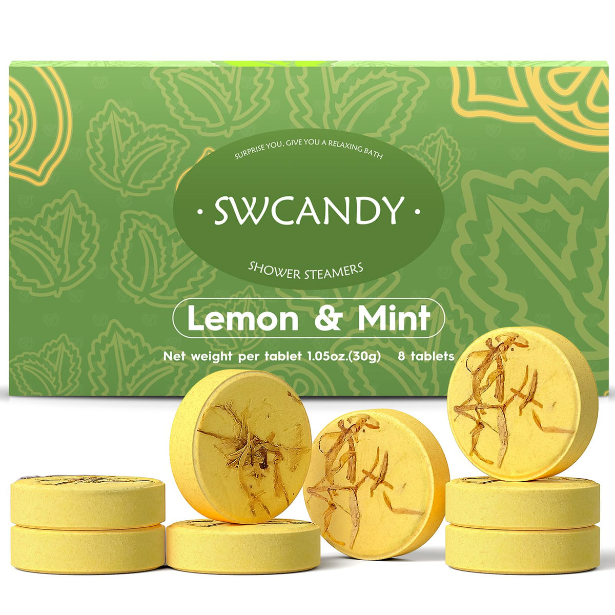 SWCANDY Lemon Mint bath bombs packaging, ideal gift-ready presentation.