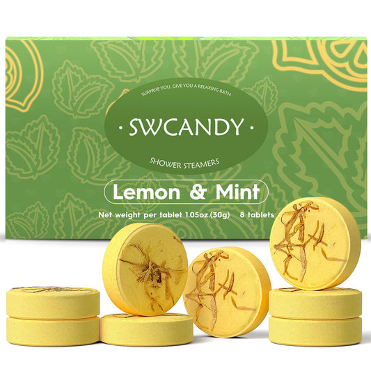 SWCANDY Lemon Mint bath bombs packaging, ideal gift-ready presentation.