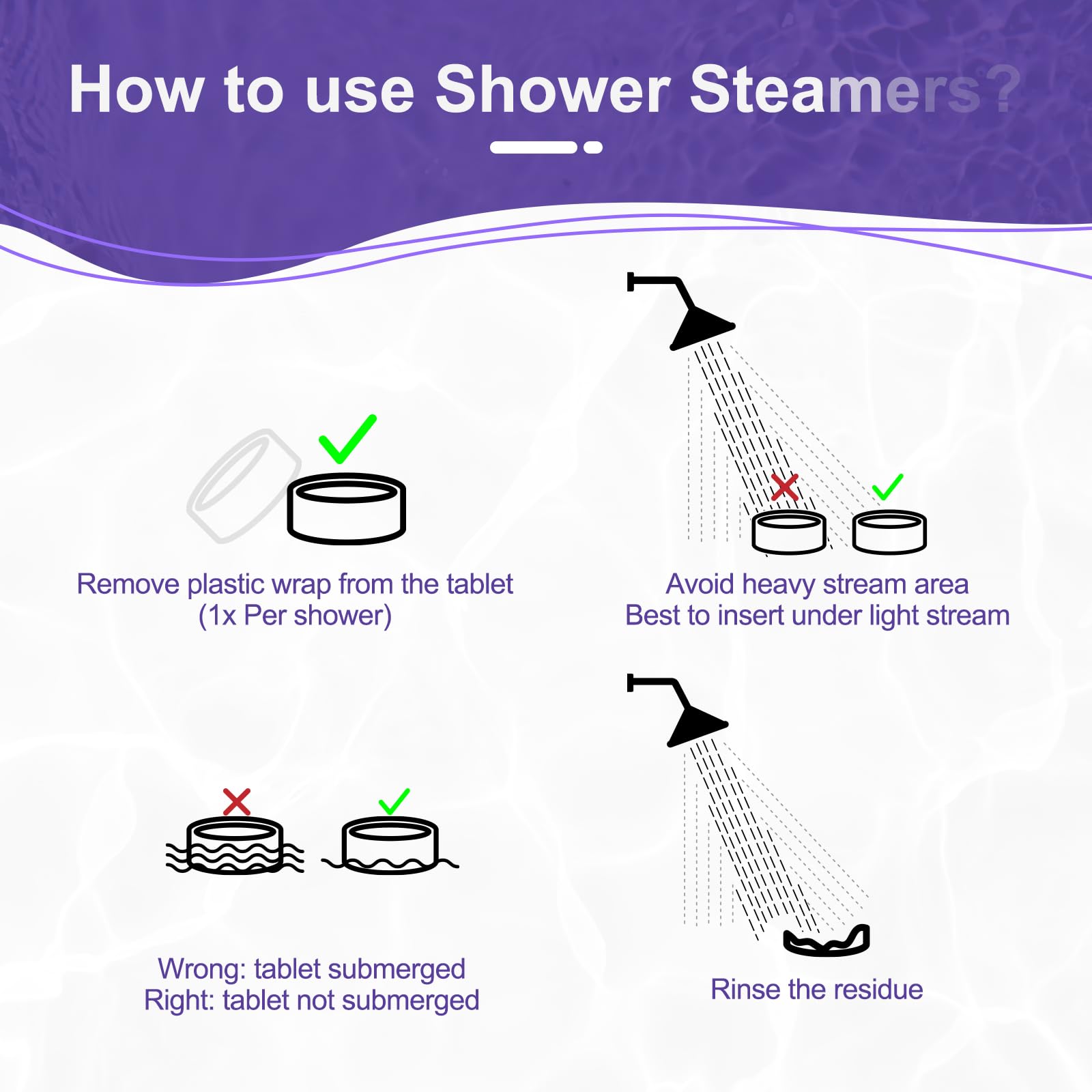 SWCANDY shower steamer dissolving action demonstrates easy, clean use in water.