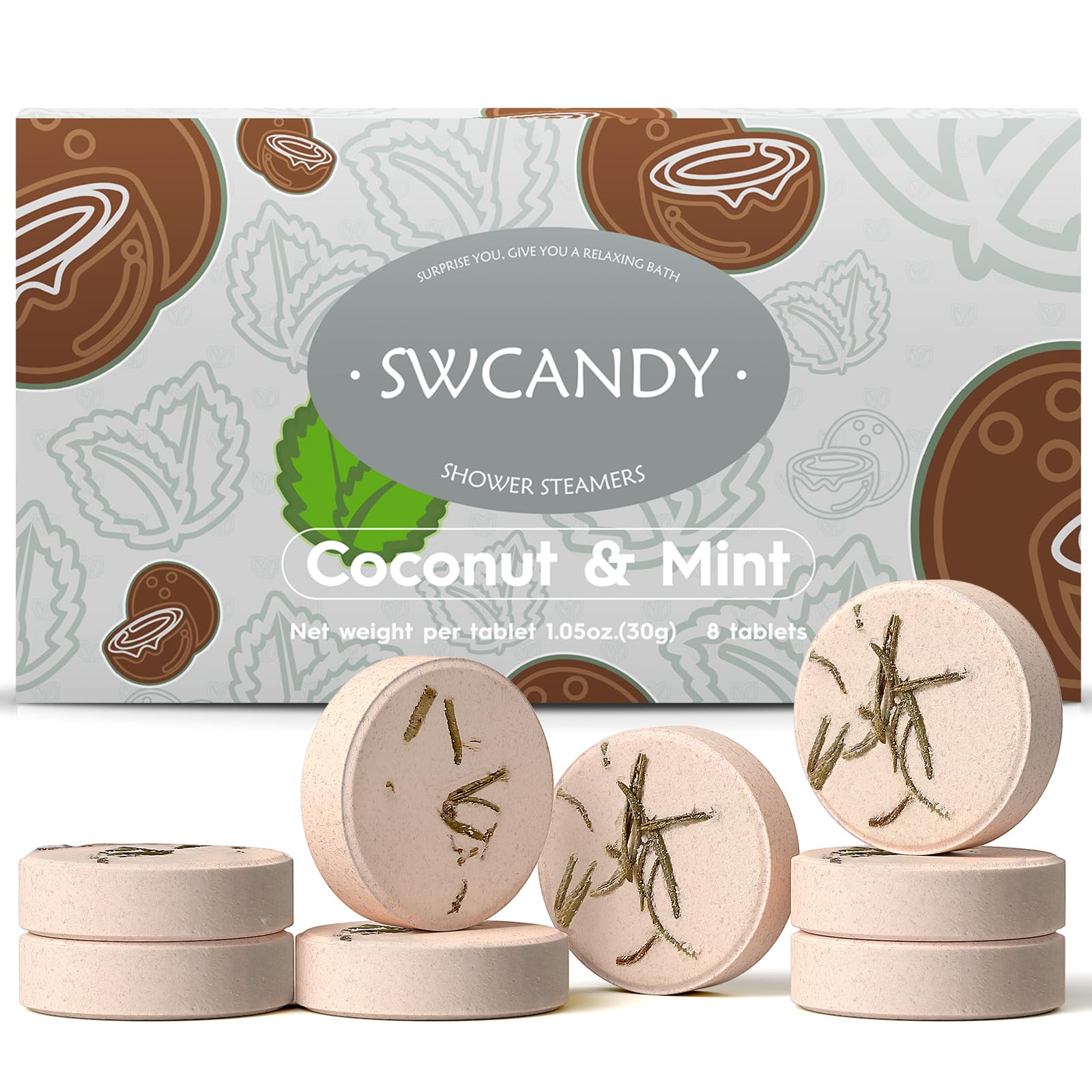 SWCANDY shower steamers coconut mint for a calming morning routine.