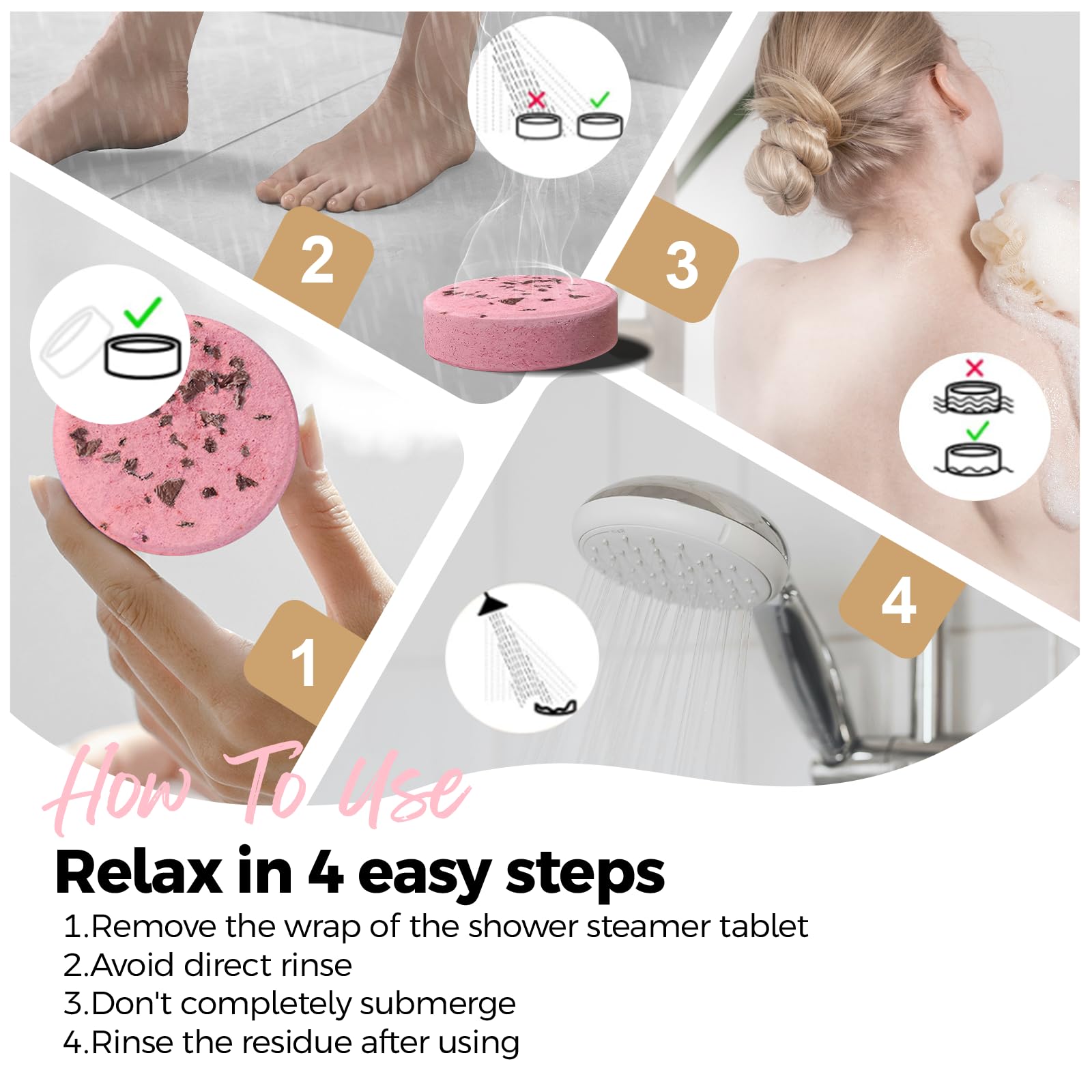 SWCANDY shower steamers in shower setup for quick relaxation