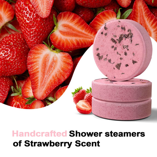 SWCANDY shower steamers strawberry pack side view, compact travel-friendly packaging