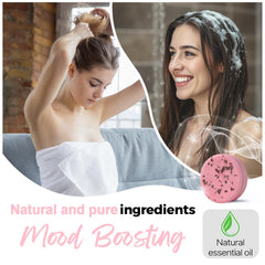 SWCANDY shower steamers strawberry tablet closeup, plant-based spa moment ready