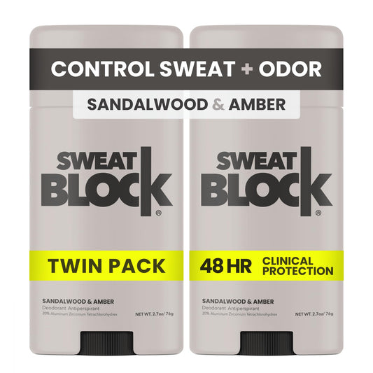 SweatBlock clinical-strength deodorant 2-pack bottle shown for all-day odor and sweat control.