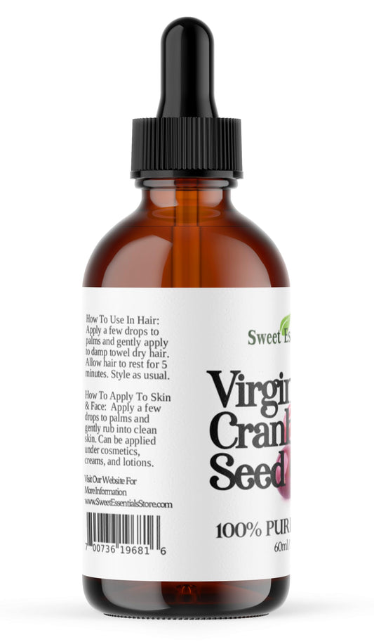 Sweet Essentials cranberry seed oil dropper for easy face and body hydration.