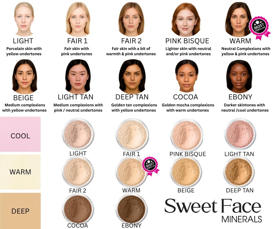 Swatches of Sweet Face Minerals Light Tan Foundation for warm undertones