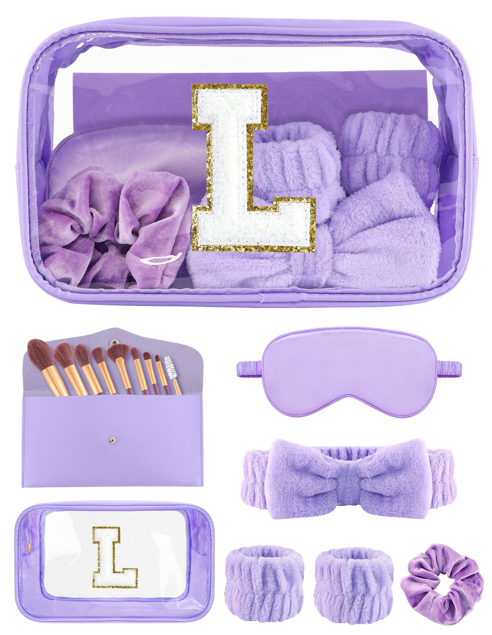 Sweet Lion initial chenille makeup bag with glitter edges, stylish gift