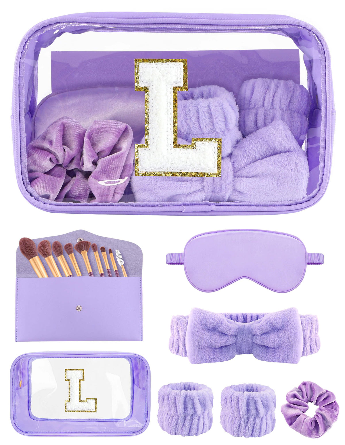 Sweet Lion initial chenille makeup bag with glitter edges, stylish gift