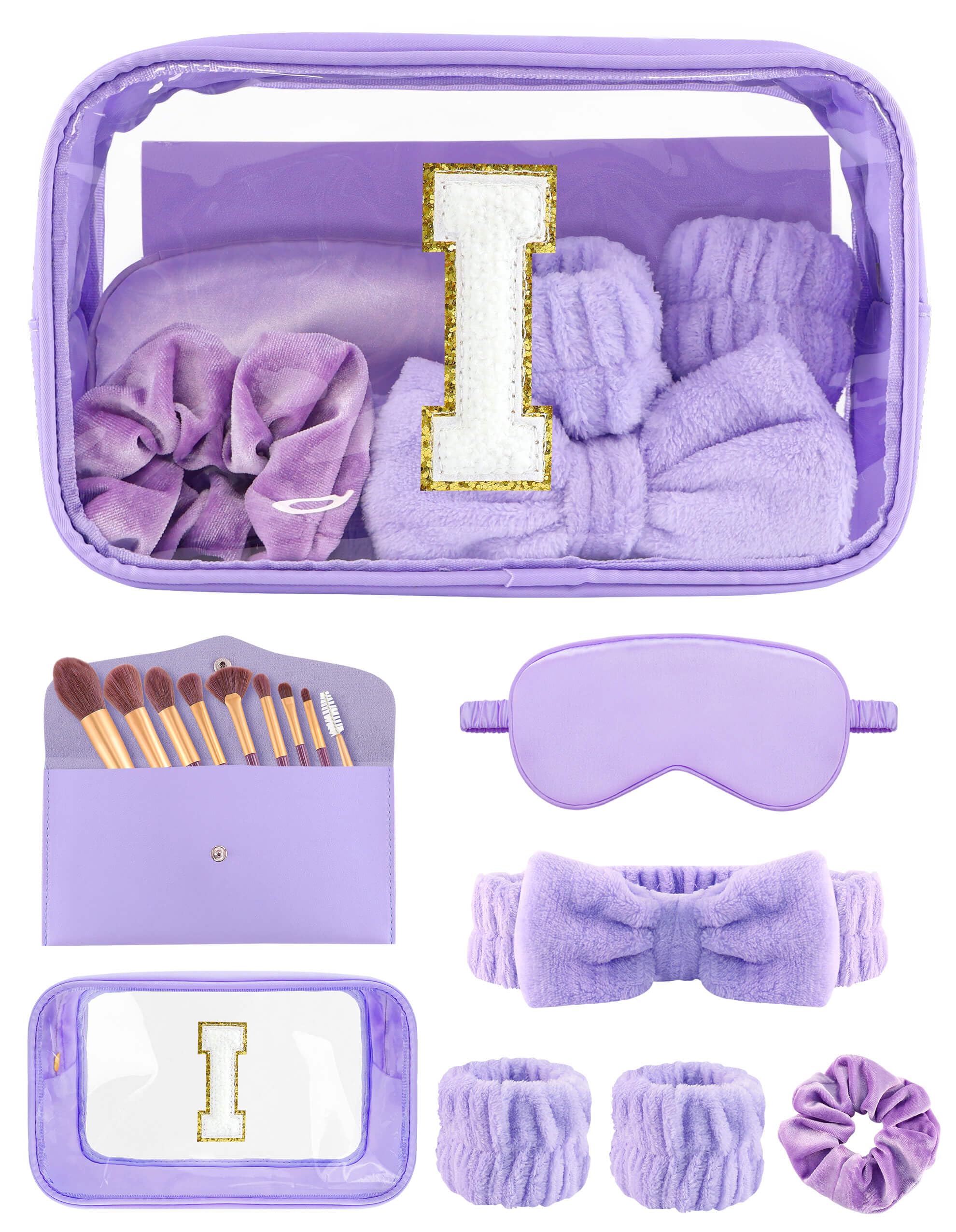 Sweet Lion initial chenille makeup bag for personalized spa gift sets