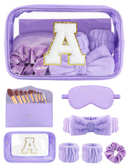 Sweet Lion initial makeup bag with glitter chenille finish for stylish travel storage.