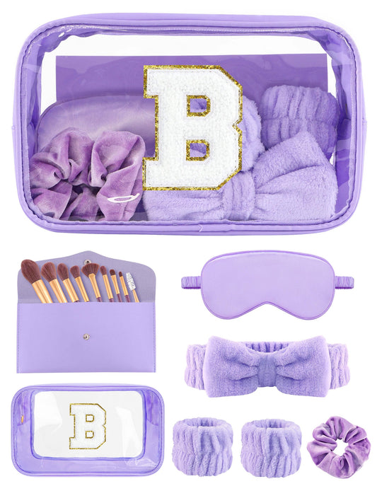Sweet Lion initial makeup bag with glitter chenille accents for chic spa party favors