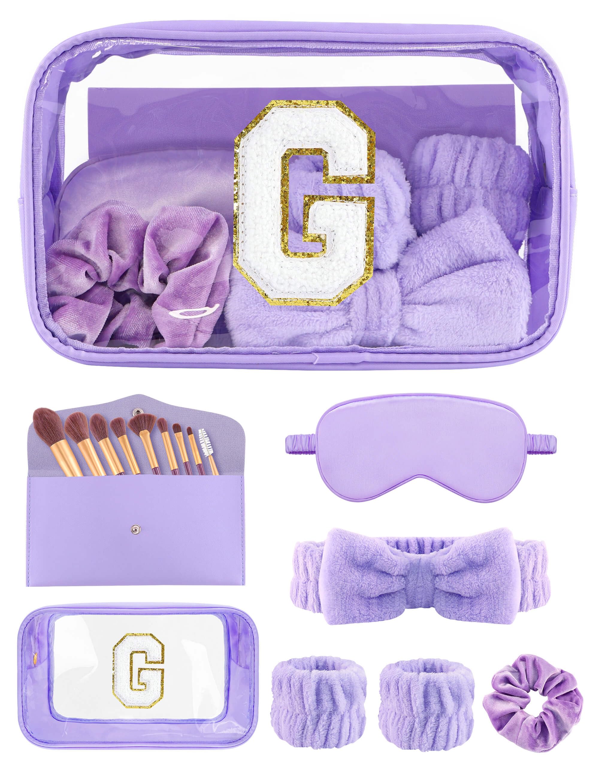 Sweet Lion initial makeup bag with glitter accents keeps cosmetics organized for travel.