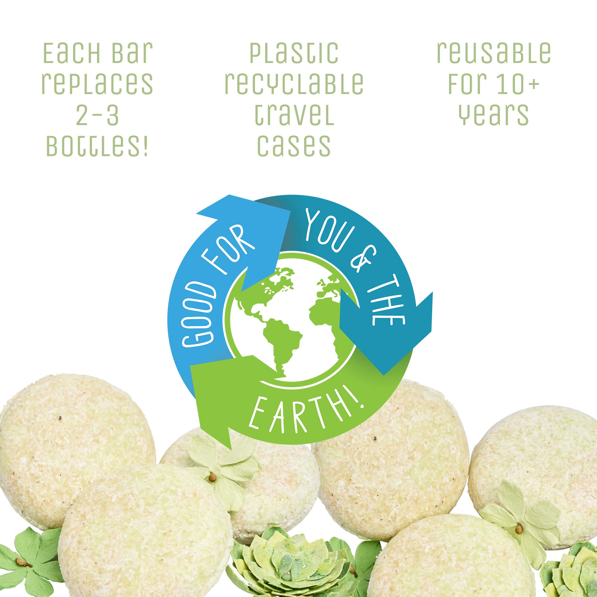 Sweet & Sassy 3 conditioner bars stacked, highlighting long-lasting washes and sustainable packaging.