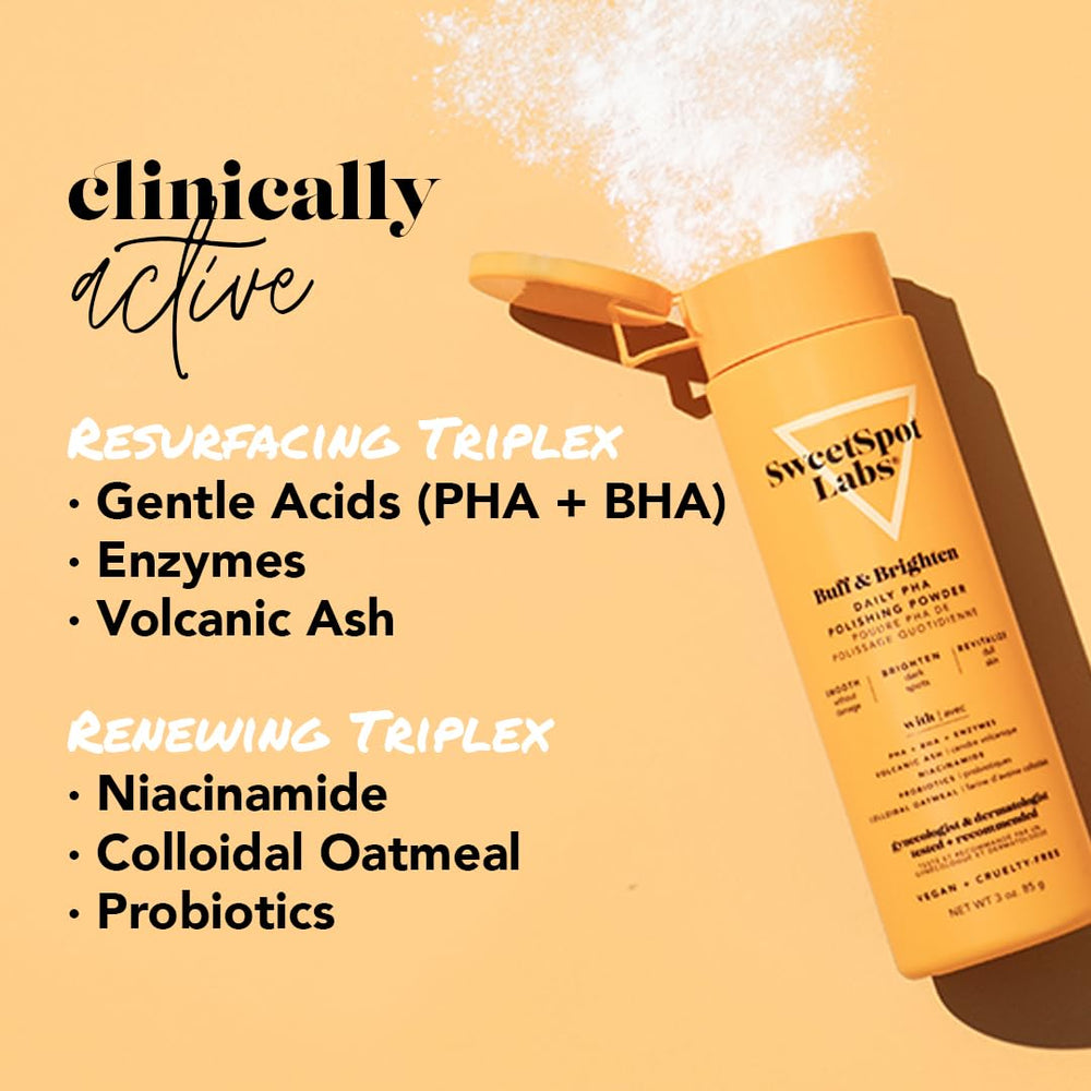 SweetSpot Labs Buff & Brighten ingrown hair care focus image suggests smoother skin after use.