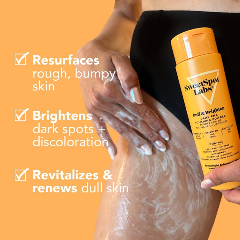 SweetSpot Labs Buff & Brighten water-activation foam image demonstrates transforming cleanse.