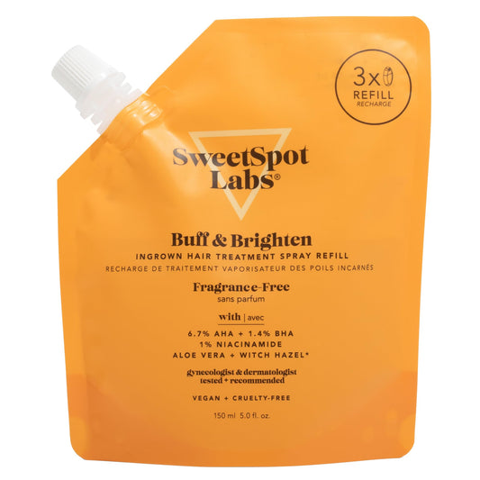 SweetSpot Labs ingrown hair spray bottle for precise application and smoother skin between shaves.