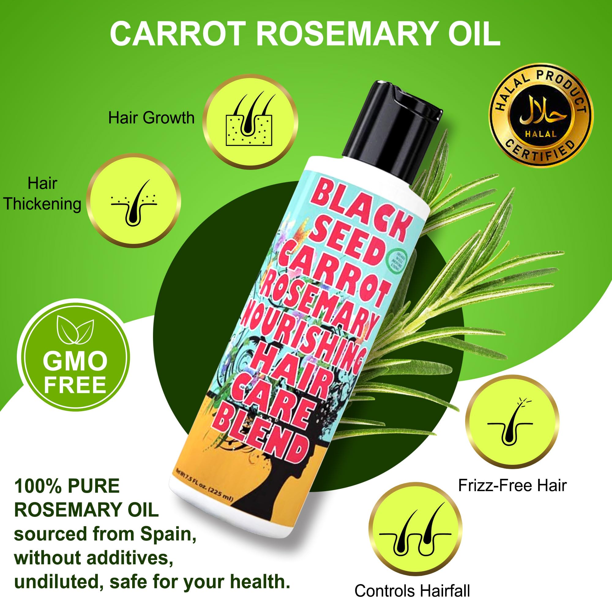 Front view of SWEET SUNNAH bottle for natural hair growth care