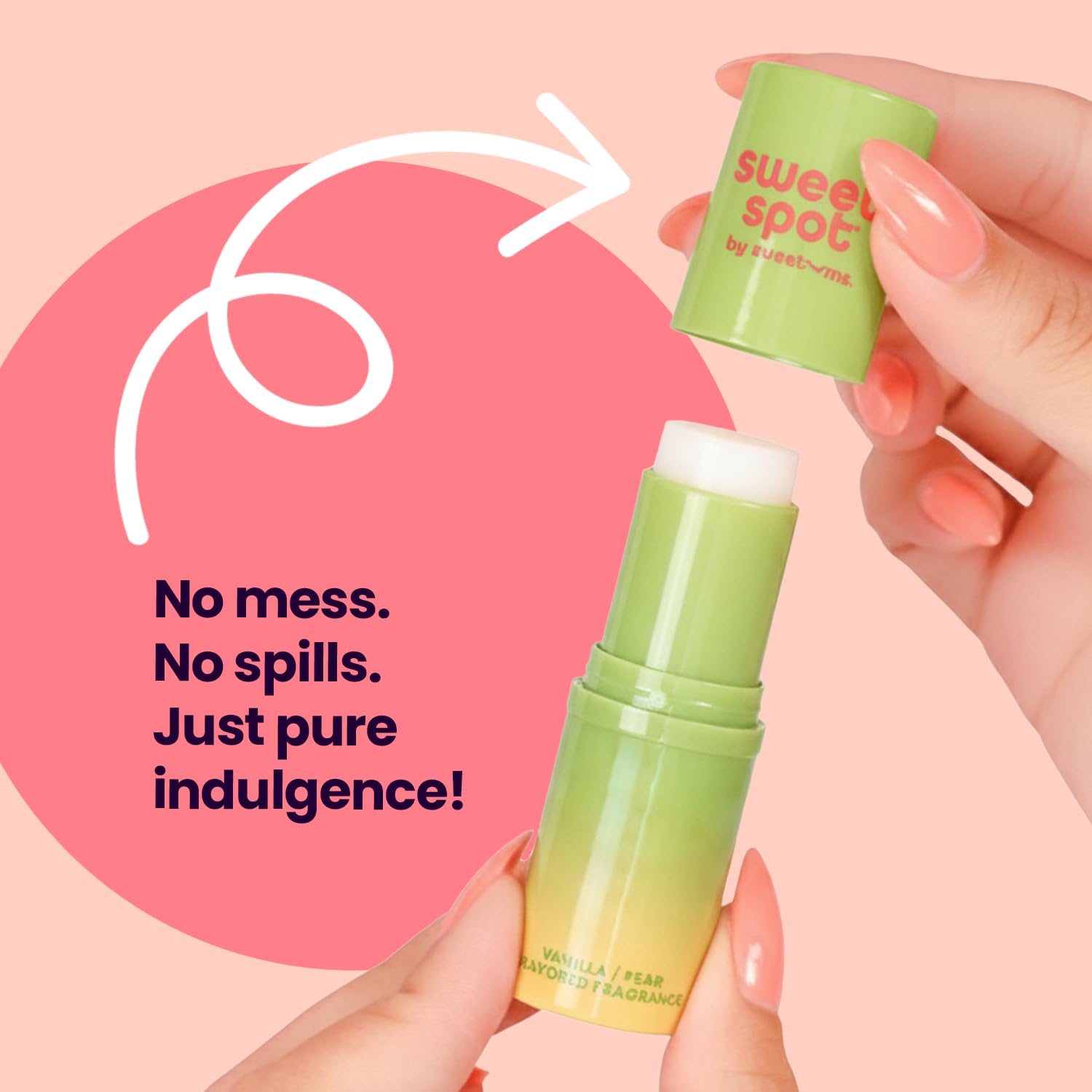 SweetSpot Vanilla Pear solid perfume stick with clean ingredients and beeswax base.