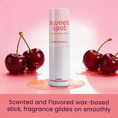 Sweetums SweetSpot Cherry stick close-up texture highlights smooth, wax-based formula