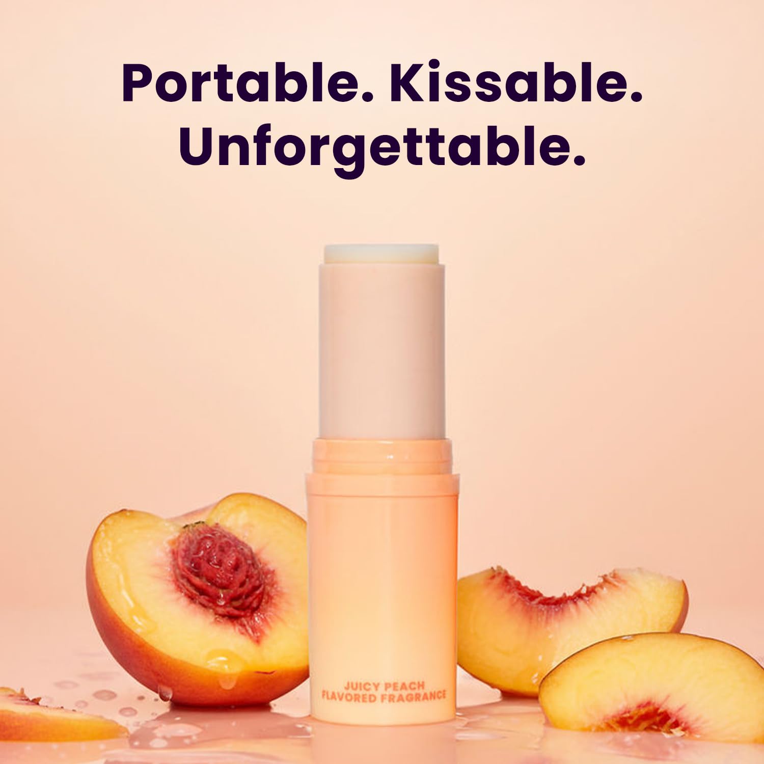 Sweetums SweetSpot Peach with beeswax base emphasizes hydrating formula