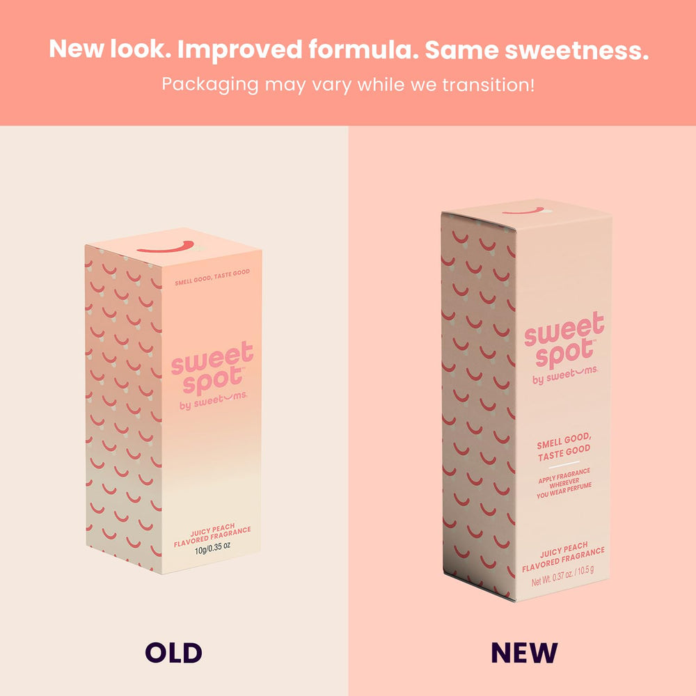 Sweetums SweetSpot Peach stick in hand shows long-lasting wear idea