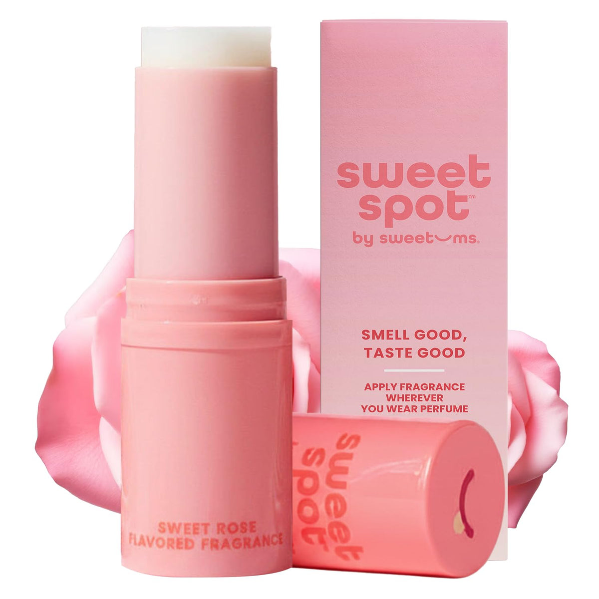 Sweetums SweetSpot Sweet Rose stick packaging, travel-ready fragrance on the go