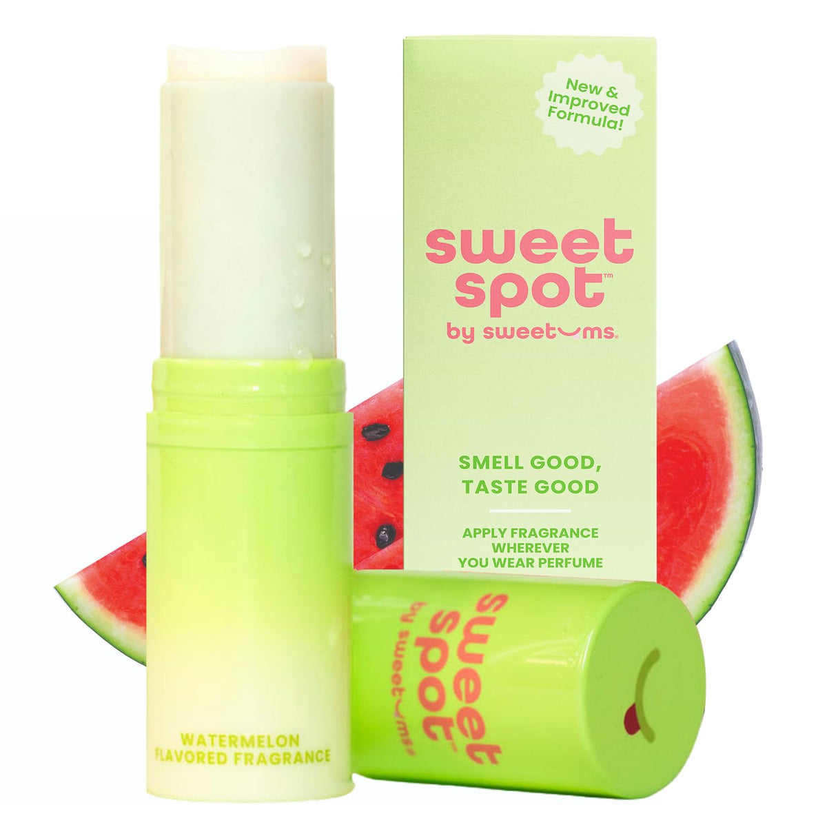SweetSpot Watermelon solid perfume stick packaging shown for easy travel fragrance