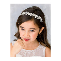 SWEETV flower girl headpiece, silver pearls and rhinestones, adds timeless wedding sparkle.