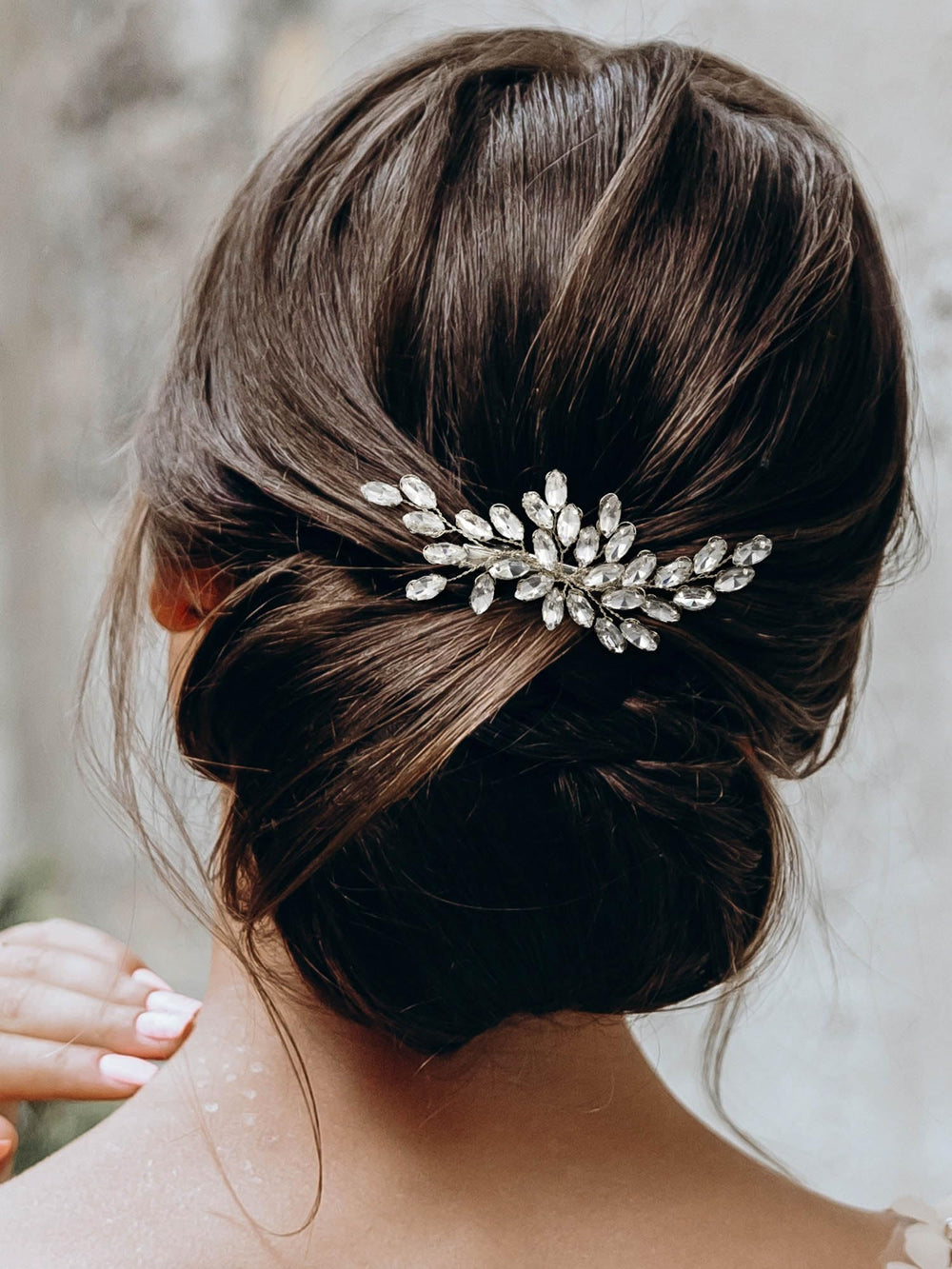 SWEETV rhinestone bride hair clip adds sparkle to your wedding day hairstyle.