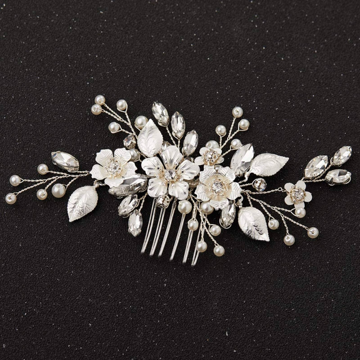 SWEETV silver bridal hair comb with crystals and pearls for radiant wedding styling