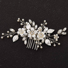 SWEETV silver bridal hair comb with crystals and pearls for radiant wedding styling
