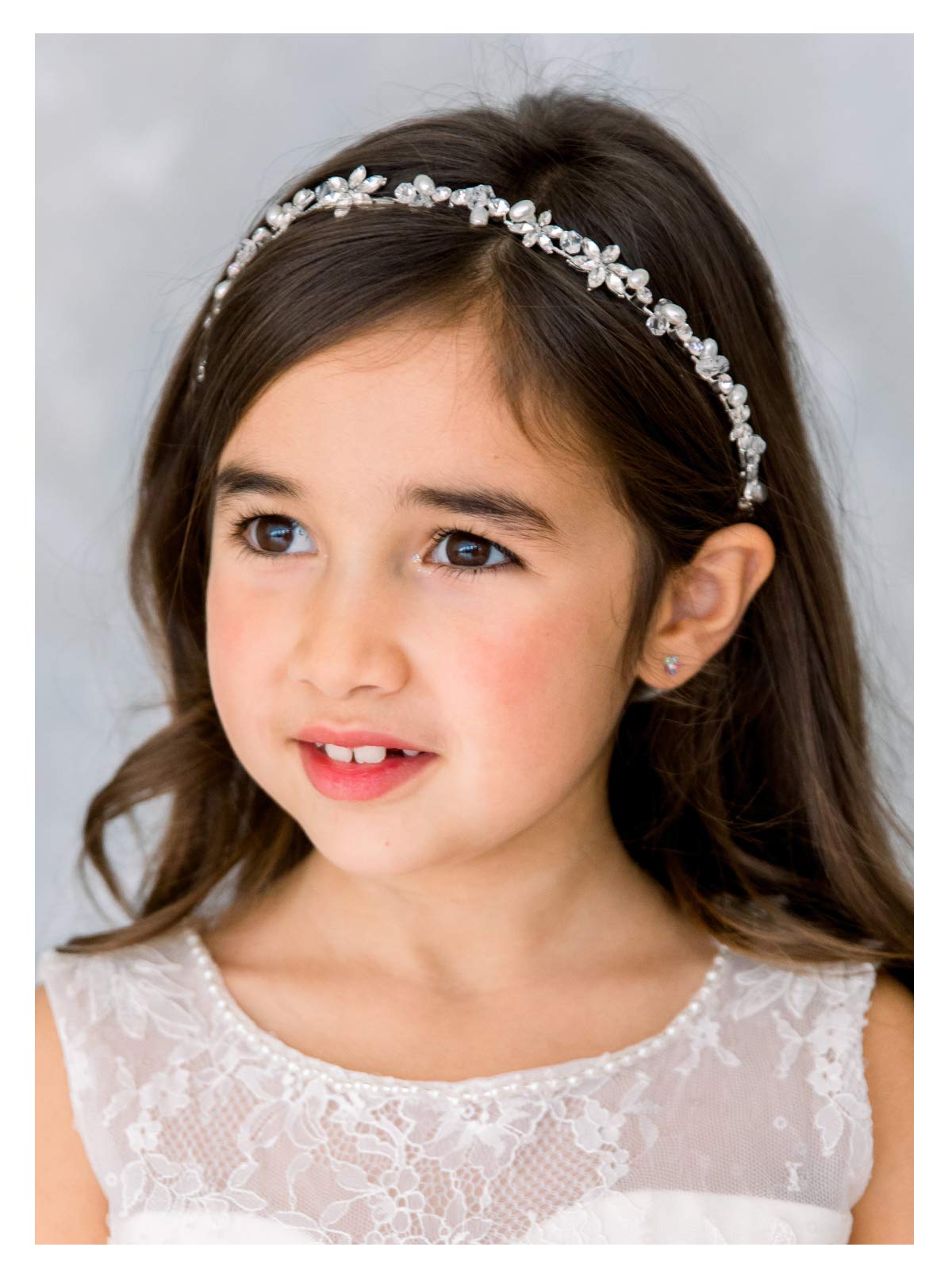 SweetV silver flower headpiece for wedding with crystal flowers and pearl leaves for wedding sparkle