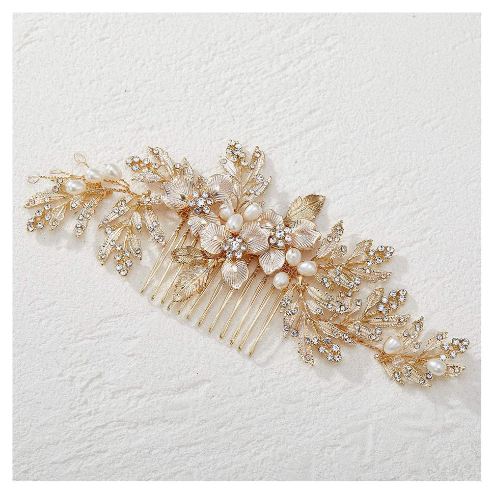 SWEETV wedding hair comb with rhinestones and pearls for bridal sparkle