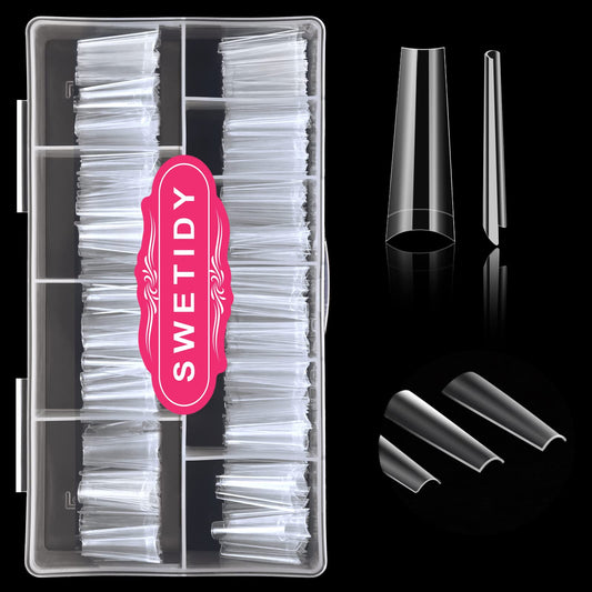 SWETIDY 500pcs no C curve XL coffin tips in box for easy storage.