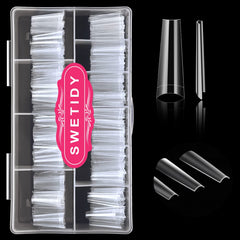 SWETIDY 500pcs no C curve XL coffin tips in box for easy storage.