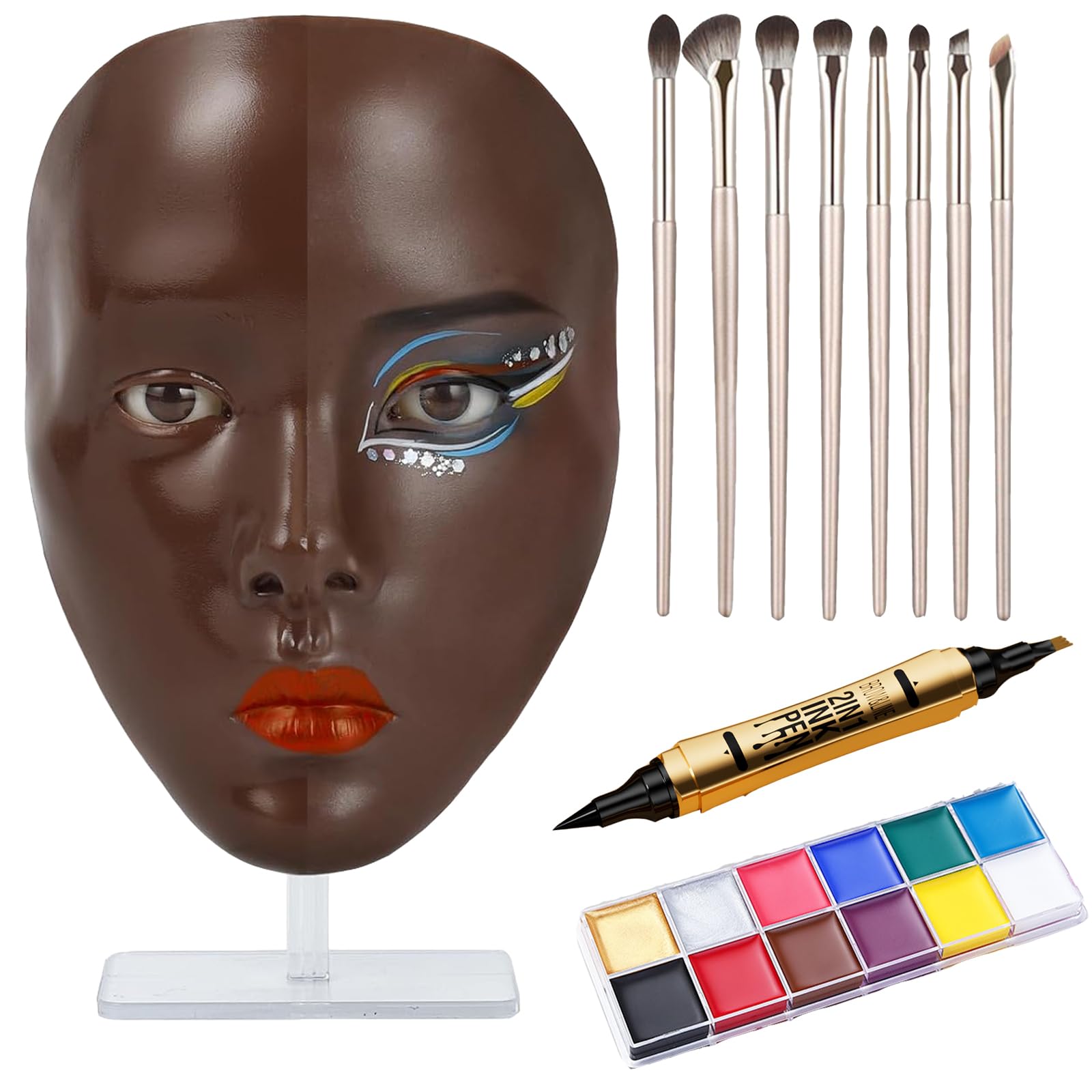 SWHDT makeup practice face board with 5D silicone texture for realistic trials
