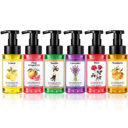 Swiffen 6-pack foaming hand soap front view shows colorful bottles for home or office use.