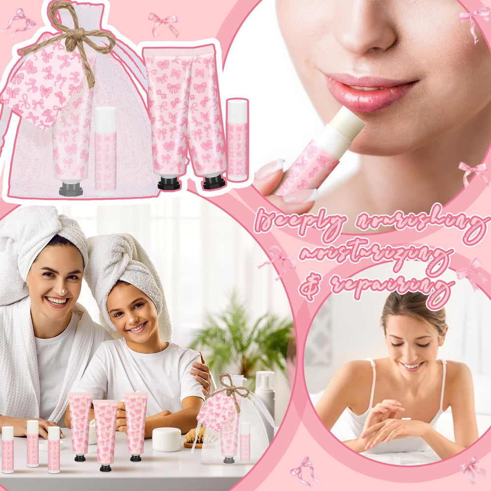 Party candy bag beside hand cream and lip balm.