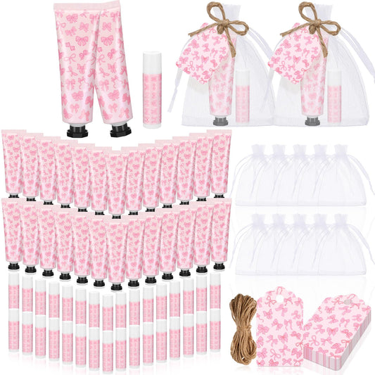 Swiffen Coquette hand cream with pink bow for baby shower favors.