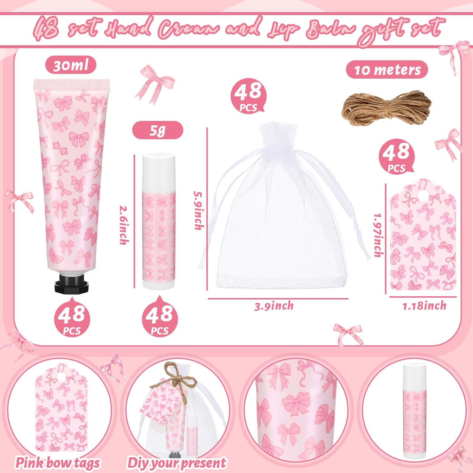 Swiffen Coquette lip balm in pink bow packaging for guests.