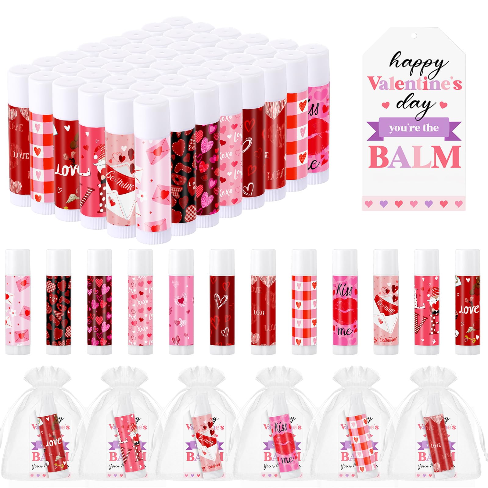 Swiffen Valentines lip balm with red heart design for gifting and classroom exchanges.