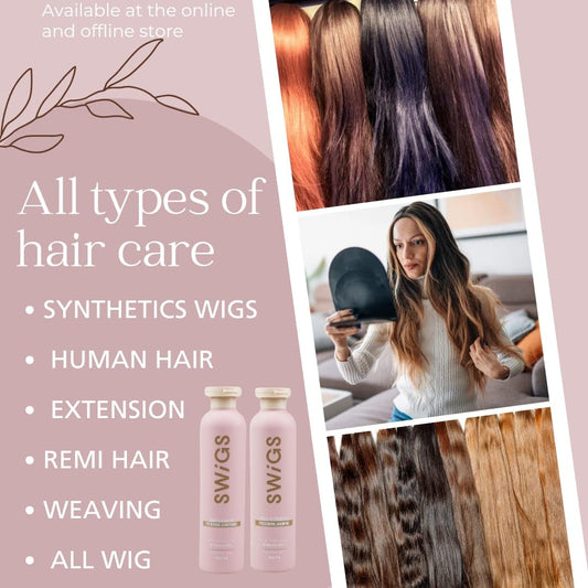 Swigs shampoo lather highlights gentle cleansing for synthetic wig hair.