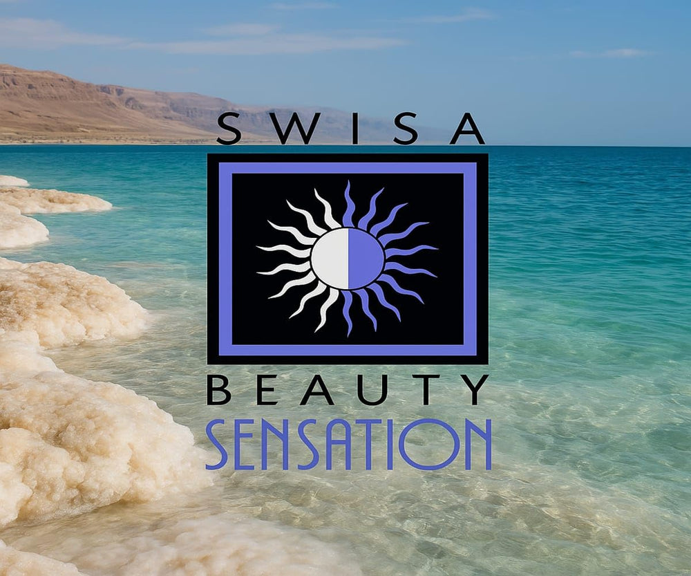 Swisa Beauty Dead Sea Serum box and jar shown on vanity display.