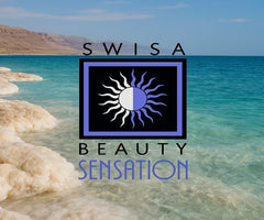 Swisa Beauty Dead Sea Serum box and jar shown on vanity display.