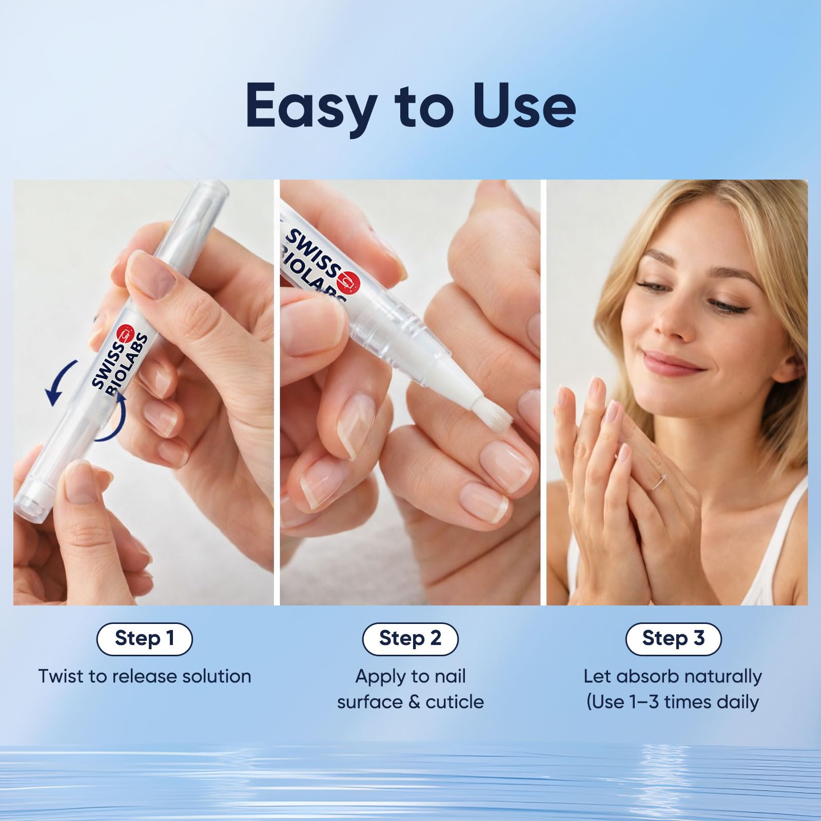 Swiss Biolabs Daily nail care routine provides consistent conditioning.
